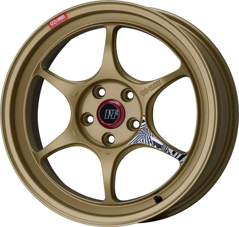 Enkei PF06 18x9in 5x114.3 BP 28mm Offset 75mm Bore Gold Wheel