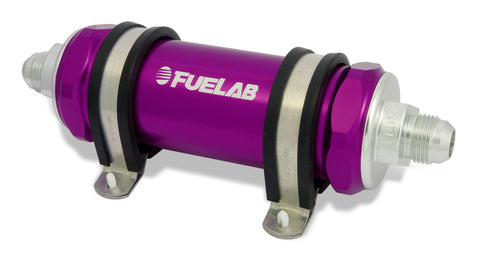 Fuelab 828 In-Line Fuel Filter Long -6AN In/Out 10 Micron Fabric - Purple