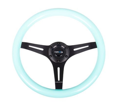 NRG Classic Wood Grain Steering Wheel (350mm) Minty Fresh Color Grip w/Black 3-Spoke Center