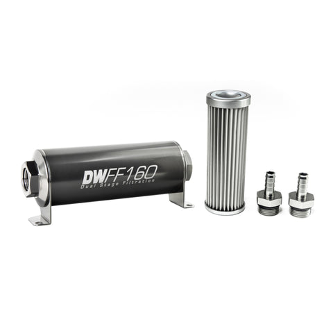 DeatschWerks Stainless Steel 3/8in 5 Micron Universal Inline Fuel Filter Housing Kit (160mm)