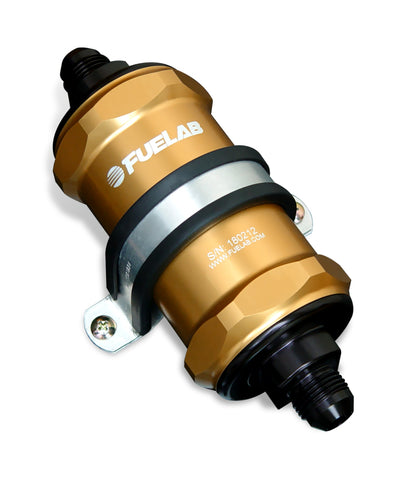 Fuelab 818 In-Line Fuel Filter Standard -8AN In/Out 40 Micron Stainless - Gold