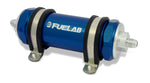 Fuelab 828 In-Line Fuel Filter Long -6AN In/Out 40 Micron Stainless - Blue
