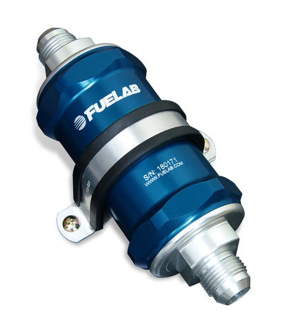 Fuelab 818 In-Line Fuel Filter Standard -12AN In/Out 40 Micron Stainless - Blue