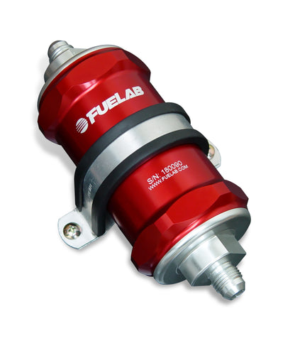 Fuelab 818 In-Line Fuel Filter Standard -8AN In/Out 100 Micron Stainless - Red