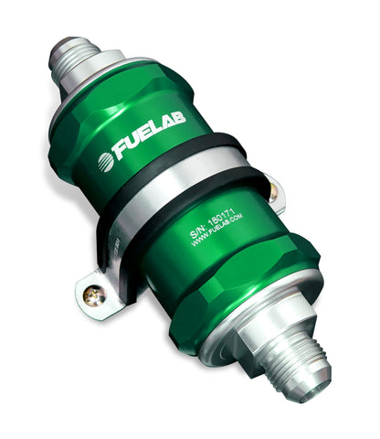 Fuelab 818 In-Line Fuel Filter Standard -8AN In/Out 40 Micron Stainless - Green