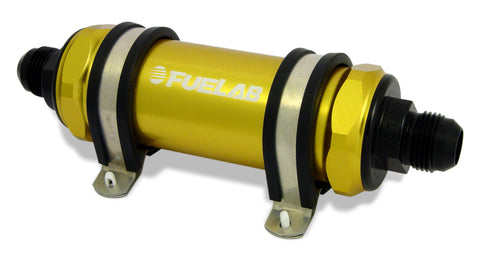 Fuelab 828 In-Line Fuel Filter Long -10AN In/Out 10 Micron Fabric - Gold