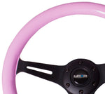 NRG Classic Wood Grain Steering Wheel (350mm) Solid Pink Painted Grip w/Black 3-Spoke Center