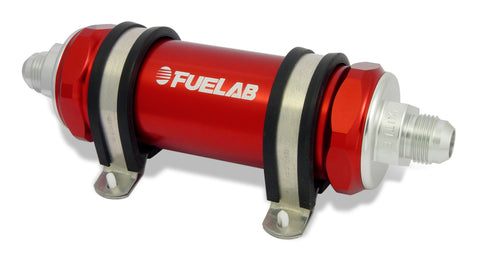 Fuelab 828 In-Line Fuel Filter Long -10AN In/Out 40 Micron Stainless - Red