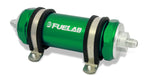 Fuelab 828 In-Line Fuel Filter Long -8AN In/Out 40 Micron Stainless - Green