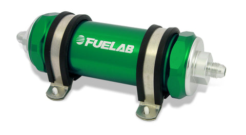 Fuelab 828 In-Line Fuel Filter Long -10AN In/Out 40 Micron Stainless - Green